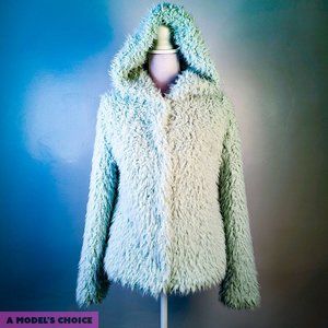 VYLETTE FUNKY FUZZY FURRY UNIQUE MINT HOODED JACKET - WOMENS MEDIUM SMALL